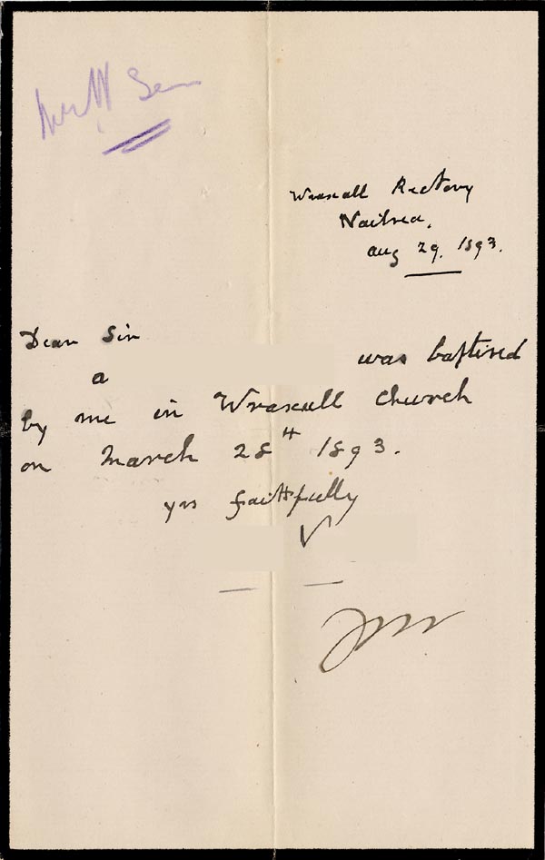 Large size image of Case 3583 5. Letter from Henry Vaughan to Edward Rudolf  29 August 1893
 page 1