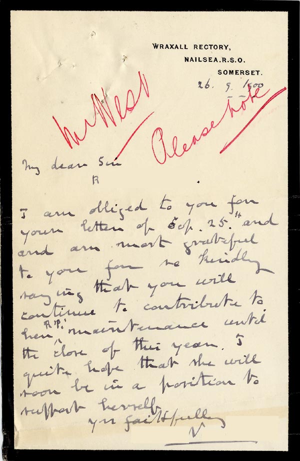 Large size image of Case 3583 9. Letter from Henry Vaughan to Edward Rudolf  26 September 1900
 page 1
