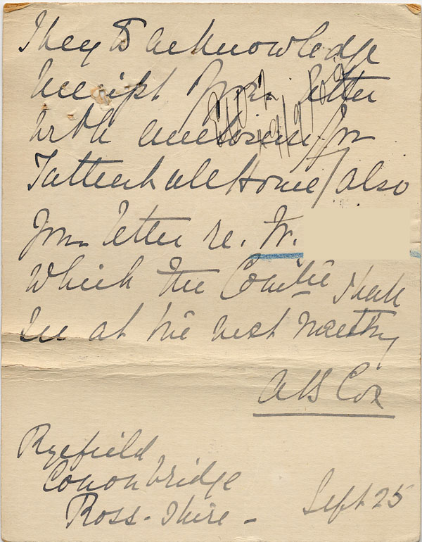 Large size image of Case 3622 8. Postcard from from Miss Cox 25 September 1909
 page 2