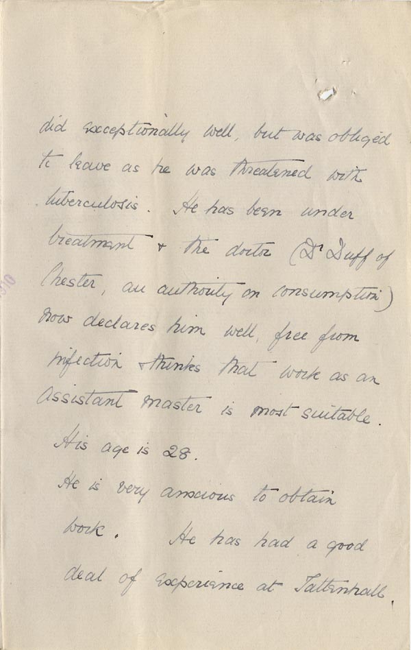 Large size image of Case 3622 20. Letter from Tattenhall Home 20 November 1910
 page 2