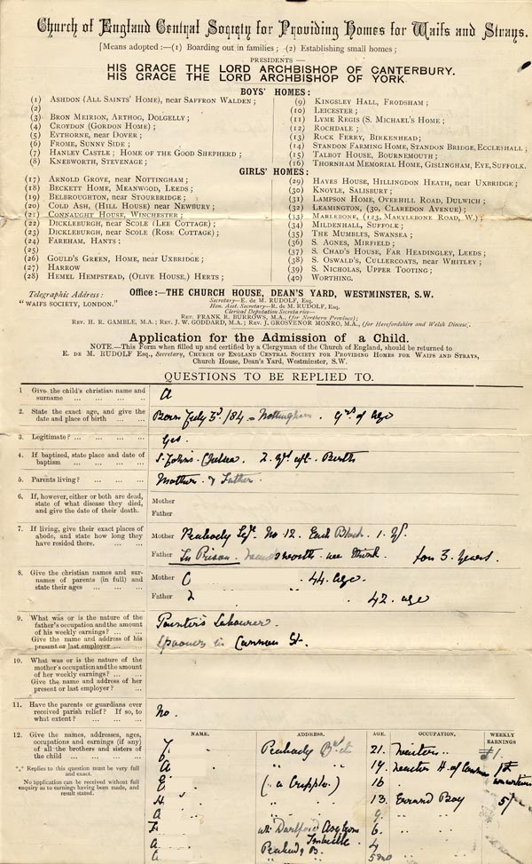 Large size image of Case 3628 1. Application to Waifs and Strays' Society 27 March 1893
 page 1