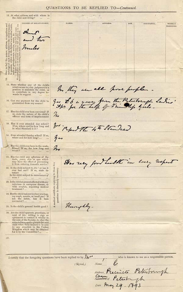 Large size image of Case 3695 1. Application to Waifs and Strays' Society 29 May 1893
 page 2