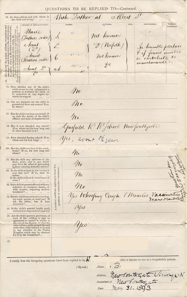 Large size image of Case 3737 1. Application to Waifs and Strays' Society  31 May 1893
 page 2