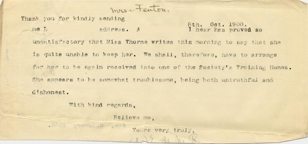 Large size image of Case 3737 10. Extract of letter to Mrs Fenton  8 October 1900
 page 1