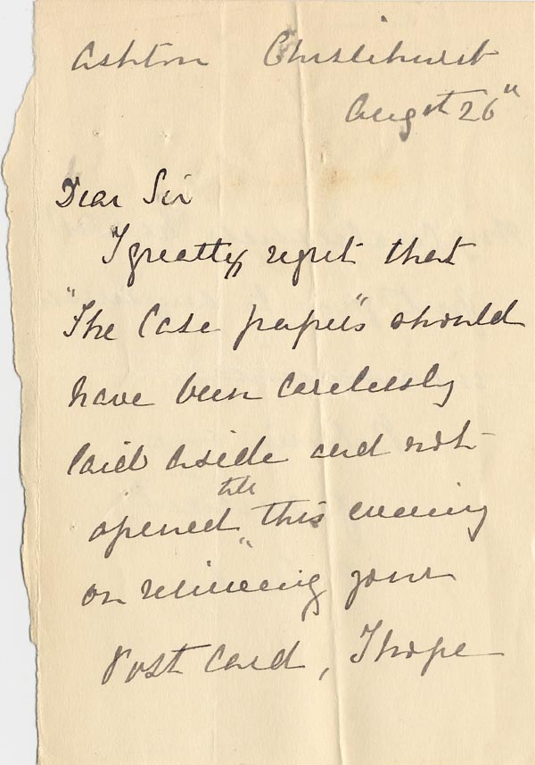 Large size image of Case 3821 6. Letter from Miss S. Freeby 26 August 1893
 page 1