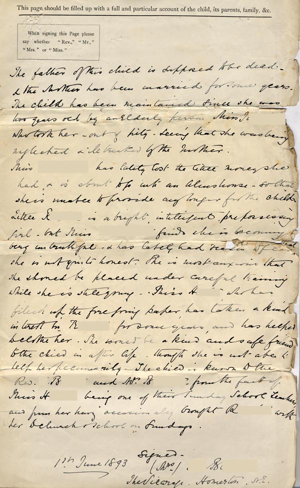 Image of Case 3821 1. Application to Waifs and Strays' Society  1 June 1893
 page 3