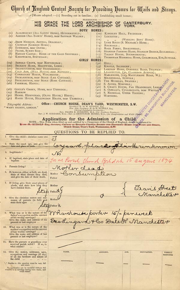 Large size image of Case 3967 1. Application to Waifs and Strays' Society  c. September 1893
 page 1