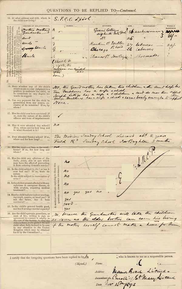 Large size image of Case 4171 2. Application to Waifs and Strays' Society for H.  18 November 1893
 page 2