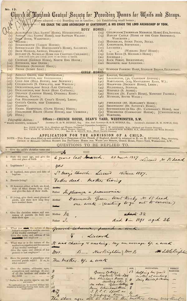 Large size image of Case 4172 2. Application to Waifs and Strays' Society for H.  18 November 1893
 page 1
