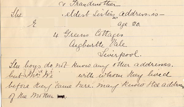 Large size image of Case 4172 20. Note of names and addresses of some of H. and G's relations
 page 1