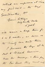 Image of Case 4172 26. Letter from Mrs B. saying that the family had decided to have the boys home immediately  27 March 1901
 page 3