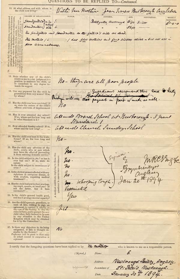 Large size image of Case 4199 1. Application to Waifs and Strays' Society  30 January 1894
 page 2