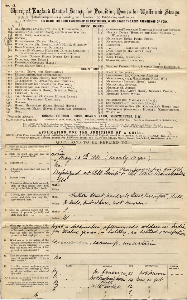 Large size image of Case 4215 1. Application to Waifs and Strays' Society  26 February 1894
 page 1