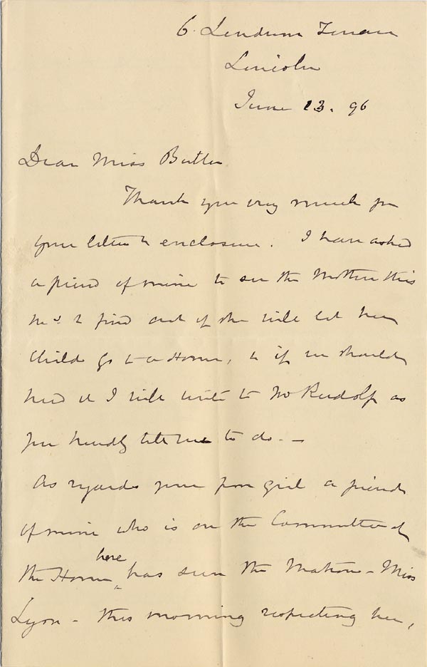 Large size image of Case 4215 7. Letter from W. Neale to Miss Butler, St Saviour's Home  13 June 1896
 page 1
