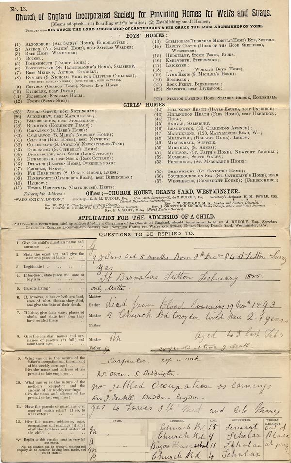 Large size image of Case 4314 1. Application to Waifs and Strays' Society  31 May 1894
 page 1