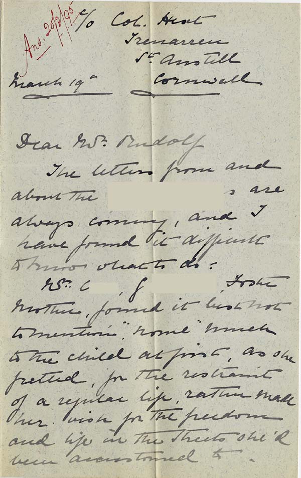 Large size image of Case 4488 5. Letter from Miss Parker 19 March 1895
 page 1