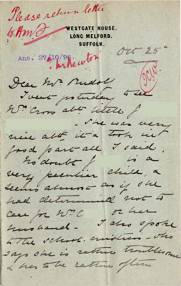 Large size image of Case 4488 9. Letter from Mrs Parker 25 October 1895
 page 1
