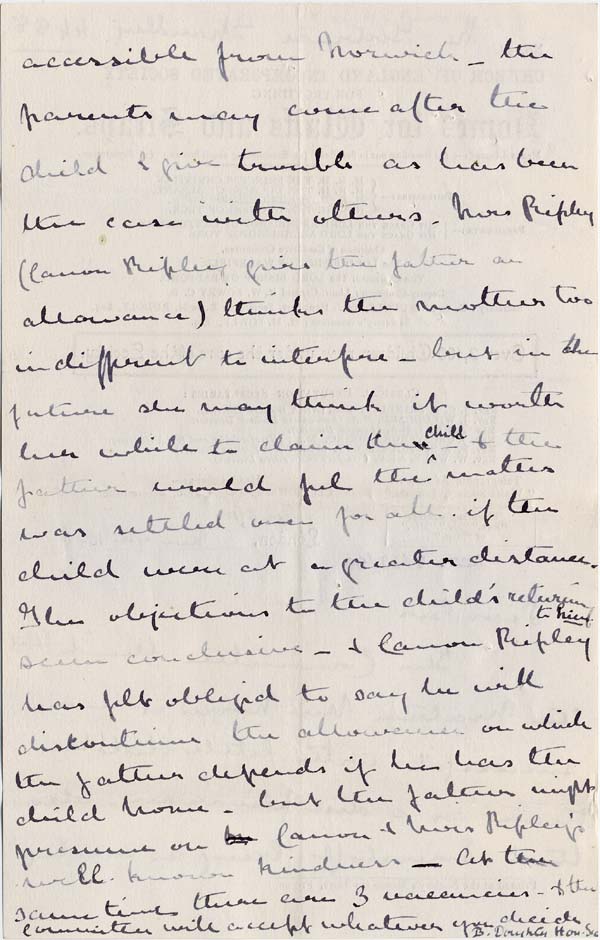Large size image of Case 4488 12. Letter from B Douchly Hon. Sec. Lowestoft Church Home for Girls 7 November 1896
 page 2