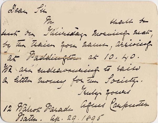 Large size image of Case 4770 9. Postcard to Mr Rudolf from Agnes Carpenter 29 April 1895
 page 2