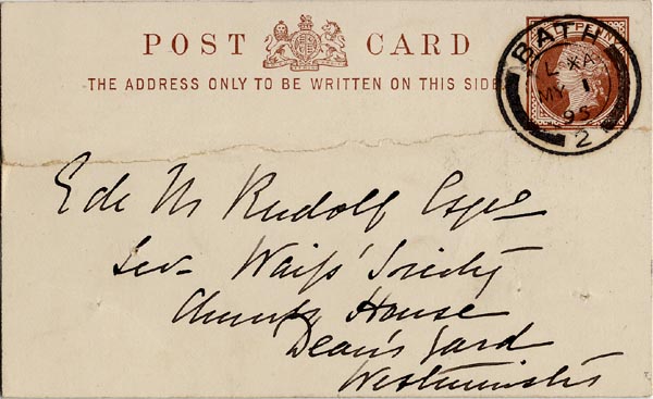 Large size image of Case 4770 10. Postcard to Mr Rudolf from Miss Sanders 1 May 1895 
 page 1
