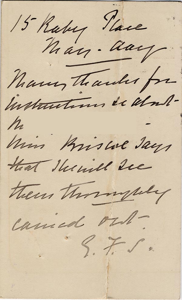 Large size image of Case 4770 10. Postcard to Mr Rudolf from Miss Sanders 1 May 1895 
 page 2