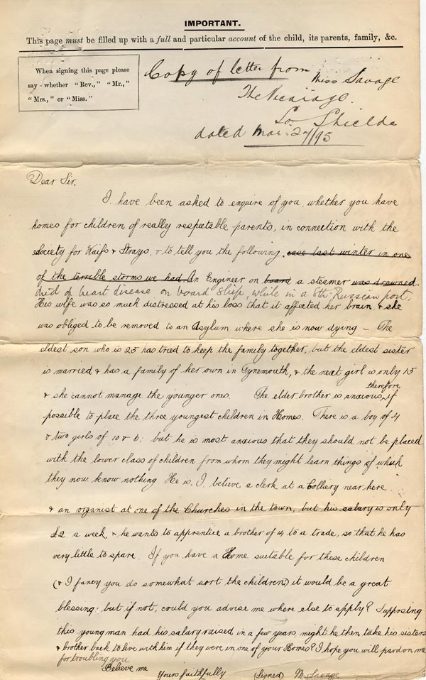Large size image of Case 4776 1. Application to Waifs and Strays' Society  1 April 1895
 page 3