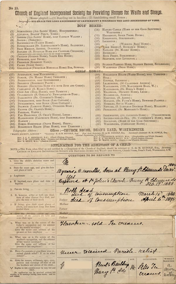 Large size image of Case 5008 1. Application to Waifs and Strays' Society 24 September 1895
 page 1