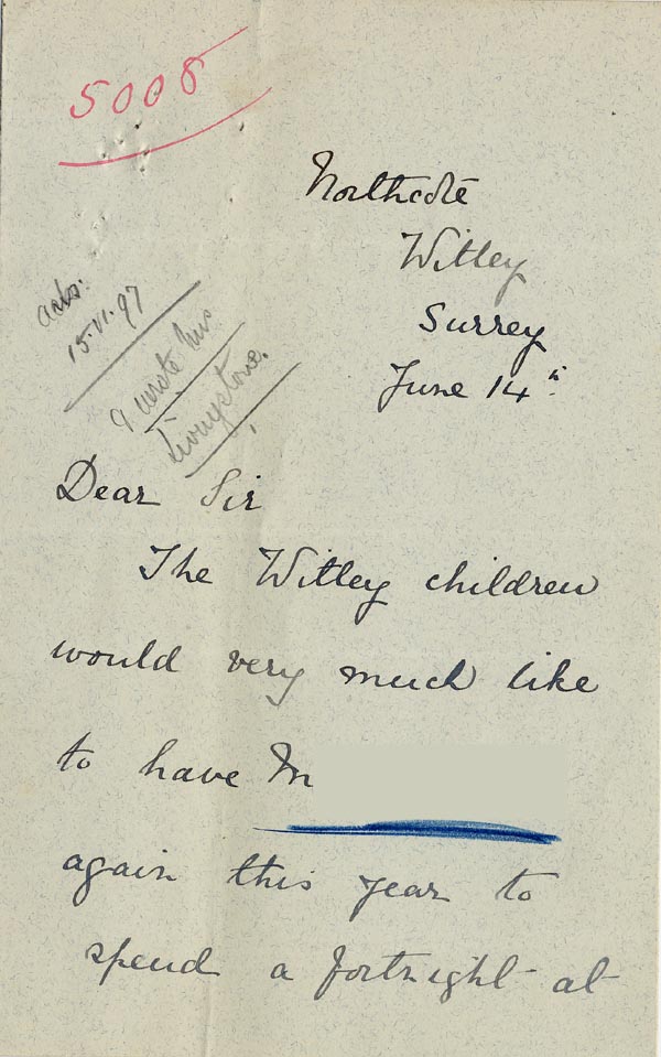 Large size image of Case 5008 10. Letter from Miss Hall Hall 14 June 1897
 page 1