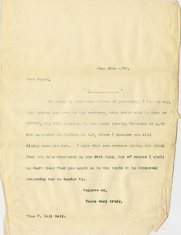 Large size image of Case 5008 17. Letter to Miss Hall Hall 22 June 1899
 page 1
