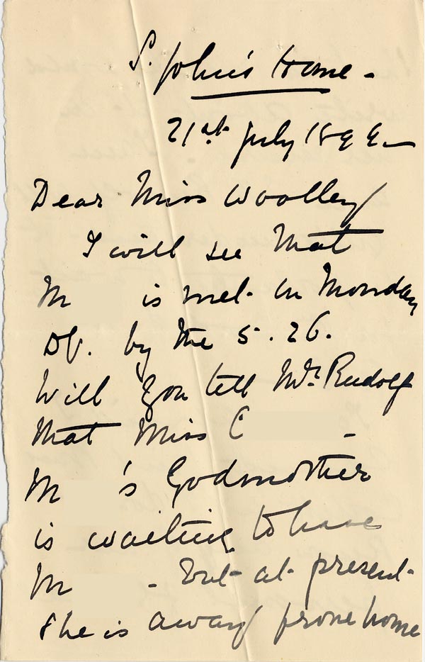 Large size image of Case 5008 22. Letter to Miss Woolley from St. John's Home 21 July 1899
 page 1