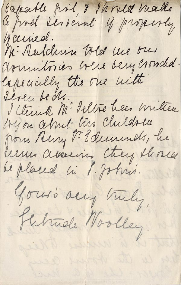 Large size image of Case 5008 23. Letter from Miss Woolley, Mildenhall Home to Mr. Rudolf 23 July 1899
 page 2