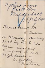 Image of Case 5008 8. Postcard from Matron A. Gilder 17 July 1896
 page 2