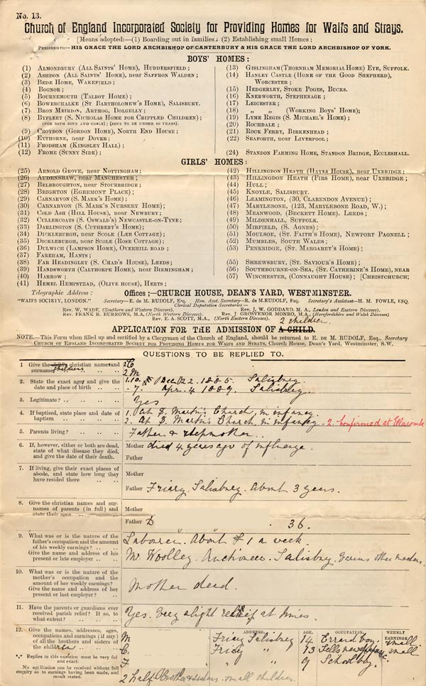 Large size image of Case 5505 1. Application to the Waifs and Strays' Society 1 August 1896
 page 1