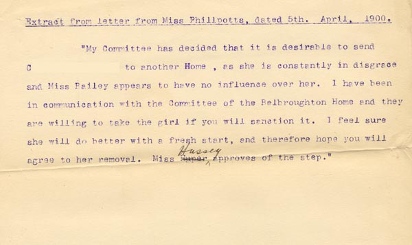 Large size image of Case 5505 4. Extract of a letter from St Faith's Home 5 April 1900
 page 1