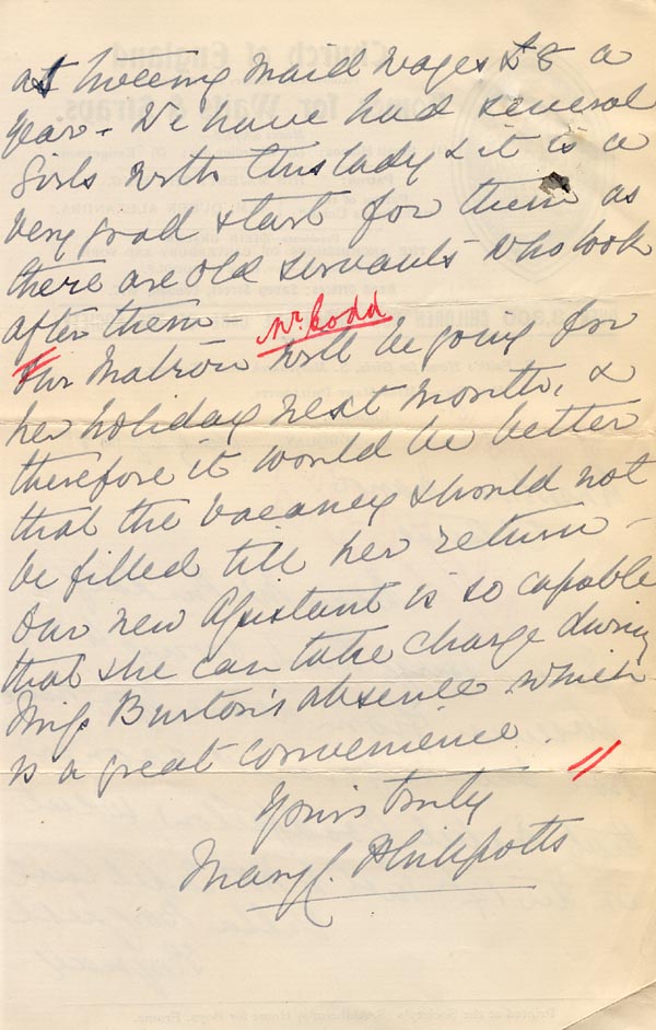 Large size image of Case 5505 8. Letter from St Faith's Home 29 August 1905
 page 2