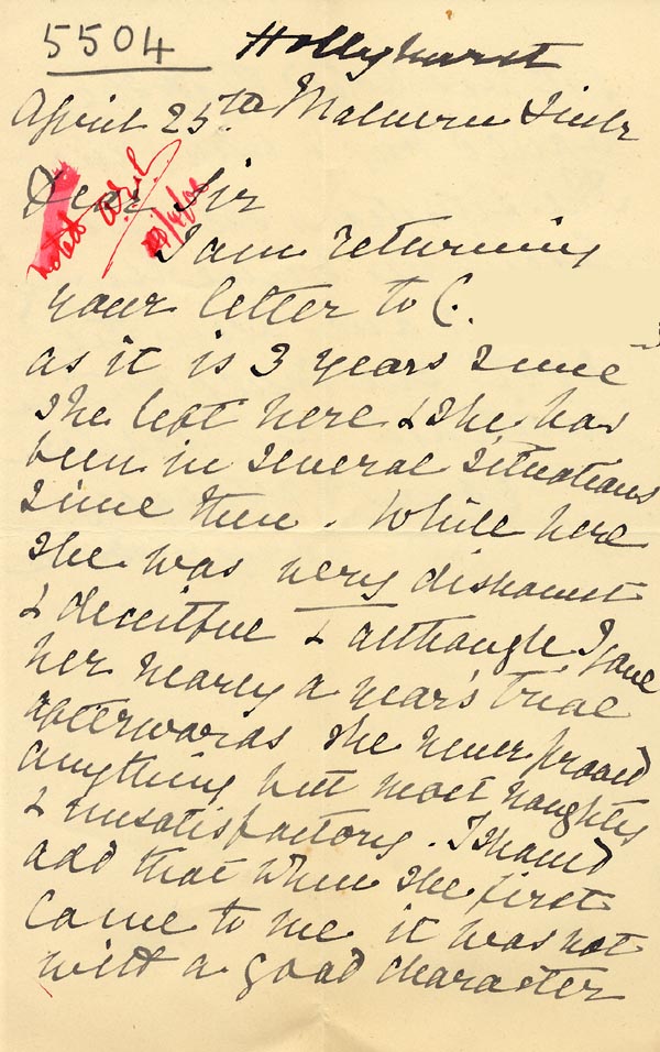 Large size image of Case 5505 9. Letter from a former employer of C c. 25 April 1906
 page 1