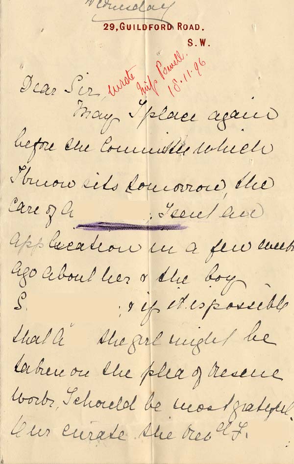 Large size image of Case 5627 2. Letter from Miss Powell  c. 17 November 1896
 page 1