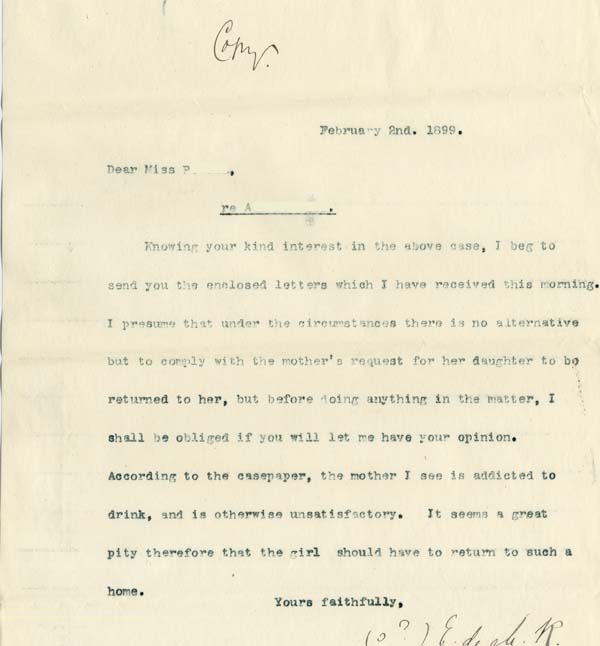 Large size image of Case 5627 4. Letter from Revd E. Rudolf  2 February 1899
 page 1