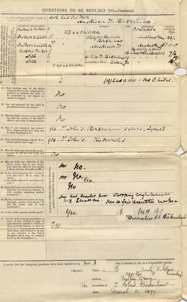 Large size image of Case 5929 1. Application to Waifs and Strays' Society 11 March 1897
 page 2