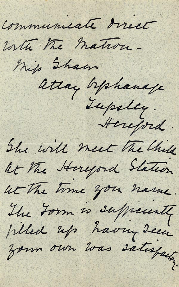 Large size image of Case 5959 7. Letter from the Atlay Orphanage agreeing to take F.  23 April 1897
 page 2