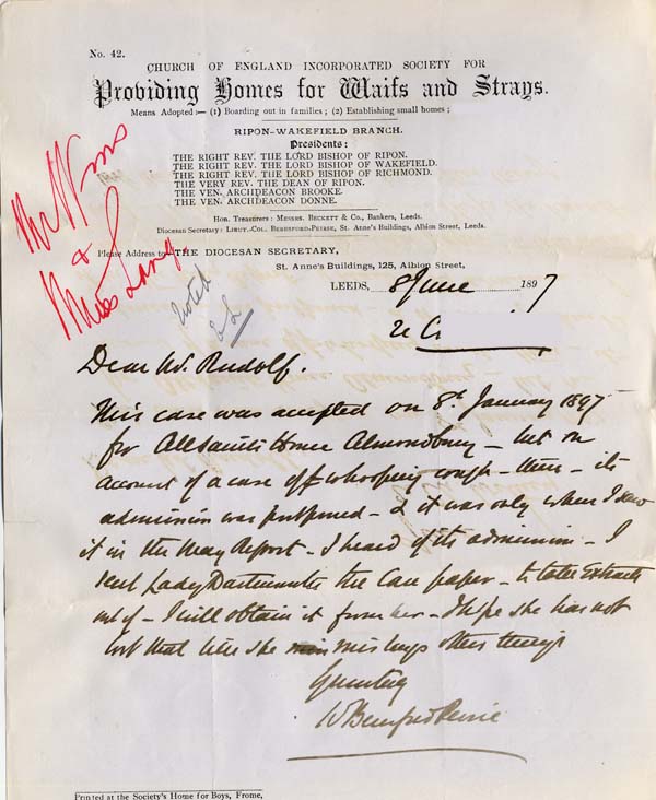 Large size image of Case 5976 2. Letter from W. Beresford Peirse, Diocesan Secretary  8 June 1897
 page 1