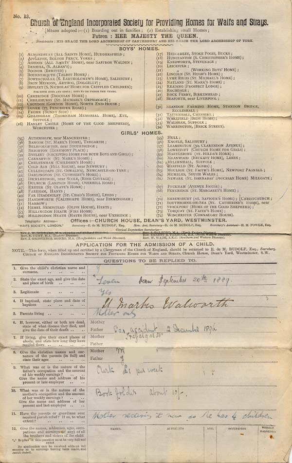 Large size image of Case 5977 1. Application to Waifs and Strays' Society  1 June 1897
 page 1