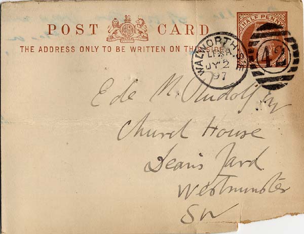 Large size image of Case 5977 5. Postcard from Revd H.  2 July 1897
 page 1