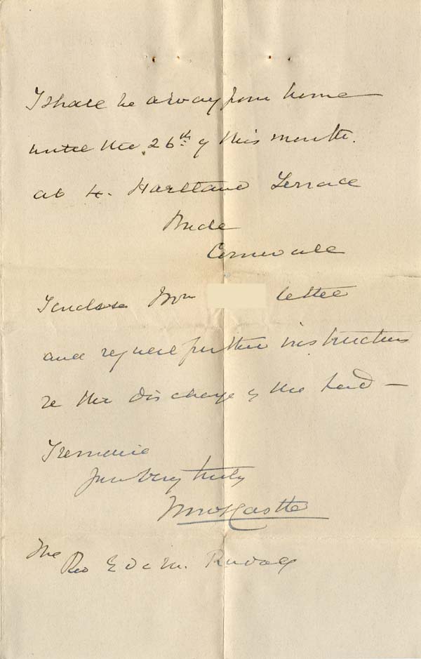Large size image of Case 5977 6. Letter from Rear Admiral Castle of the Talbot Home 8 September 1903
 page 2
