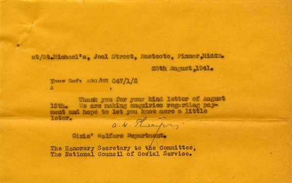 Large size image of Case 6024 16. Copy letter to the National Council of Social Service  20 August 1941
 page 1