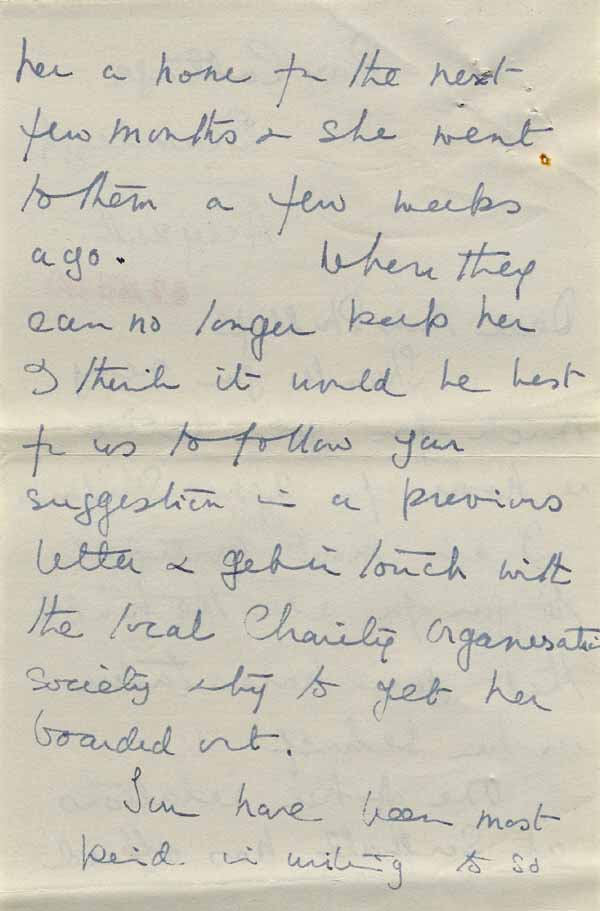 Large size image of Case 6024 18. Letter from Mrs B. saying that A. had gone to stay with relations in Southall  24 August 1941
 page 2