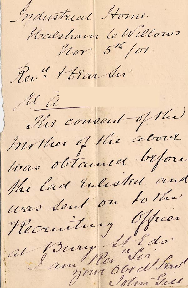 Large size image of Case 6213 4. Letter from John Gill, Walsham Farm Home  5 November 1901
 page 1