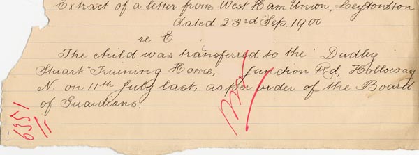 Large size image of Case 6351 11. Extract of letter from West Ham Union to Edward Rudolf  23 September 1900
 page 1