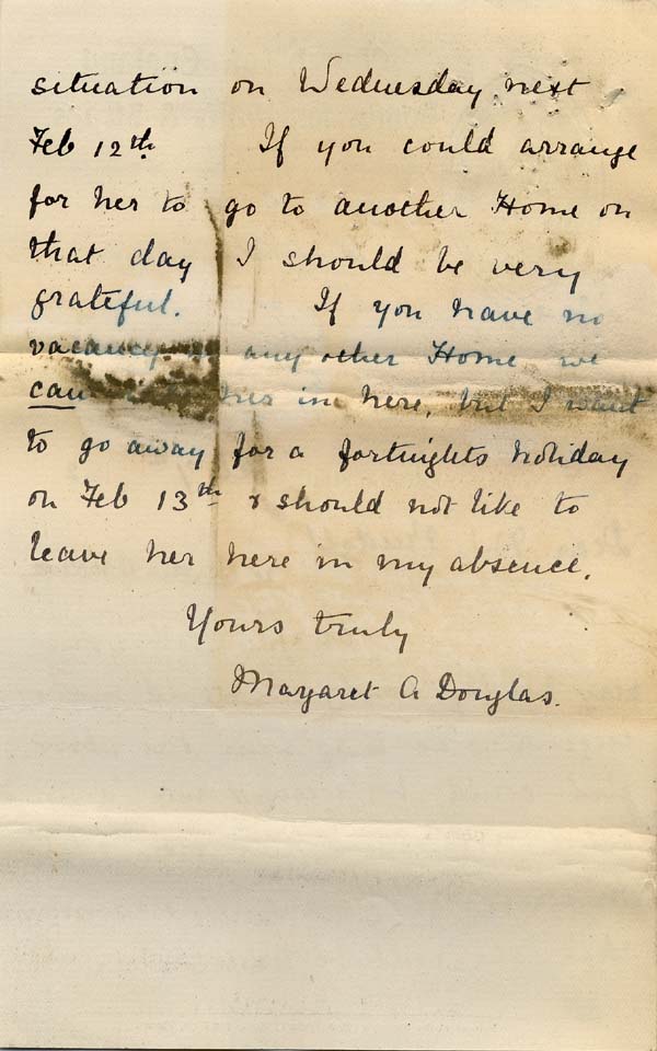 Large size image of Case 6424 7. Letter from the Belbroughton Home asking if another Home has been found for A.  7 February 1902
 page 2