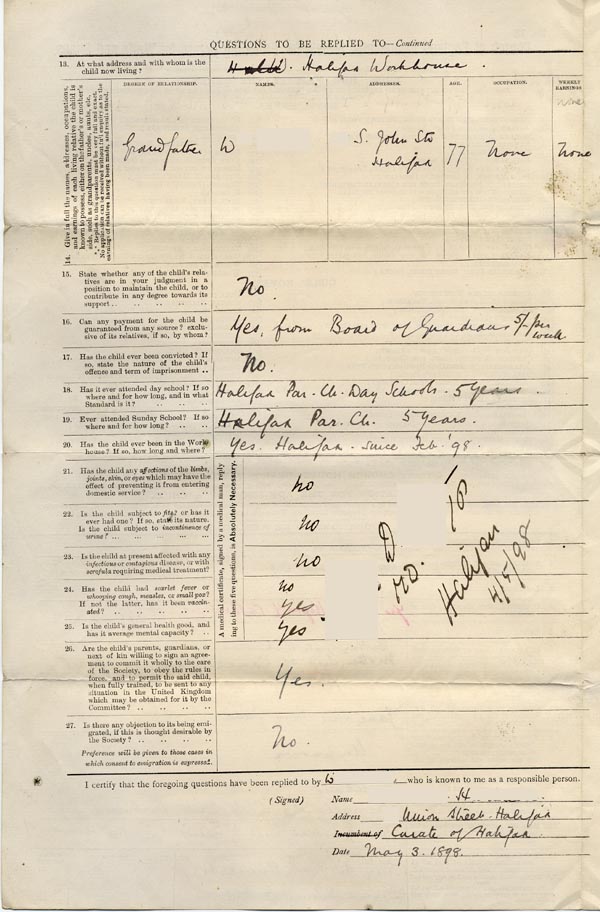 Large size image of Case 6458 1. Application to Waifs and Strays' Society  3 May 1898
 page 2